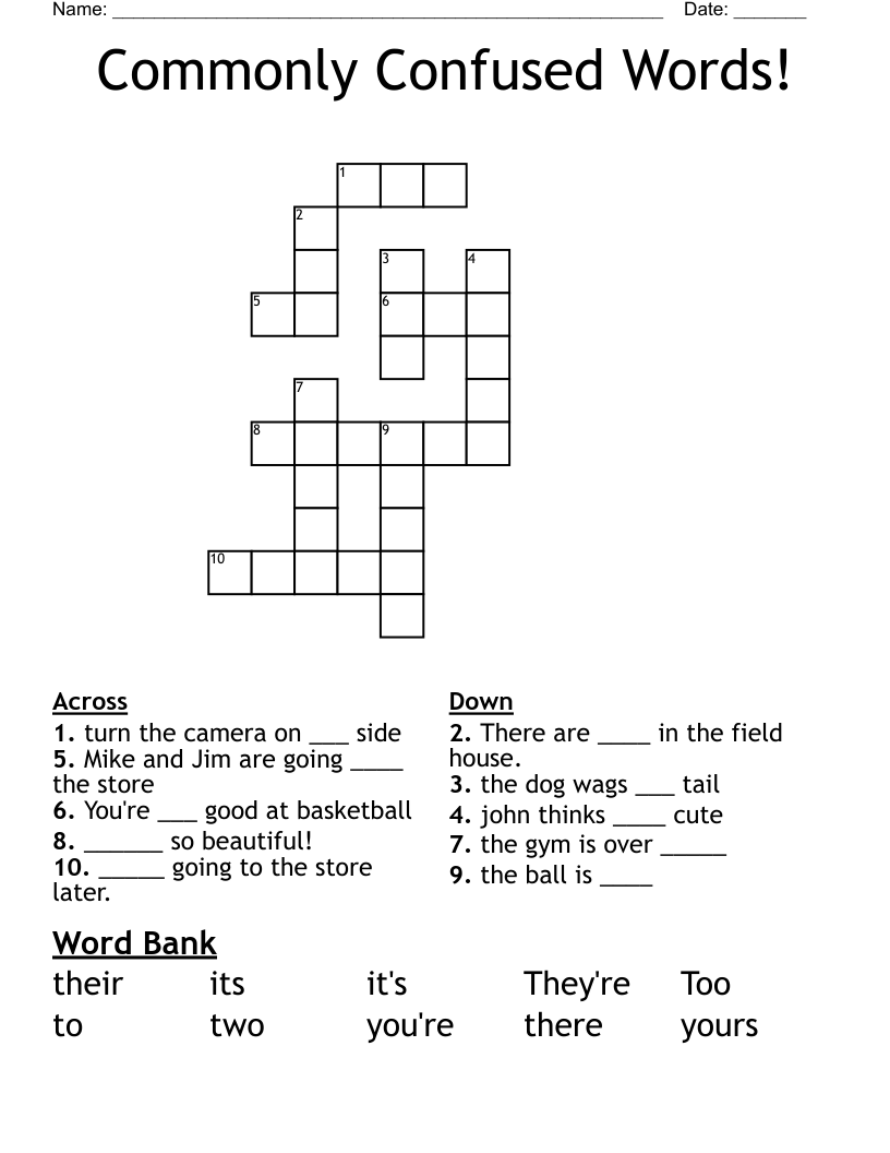 Commonly Confused Words! Crossword