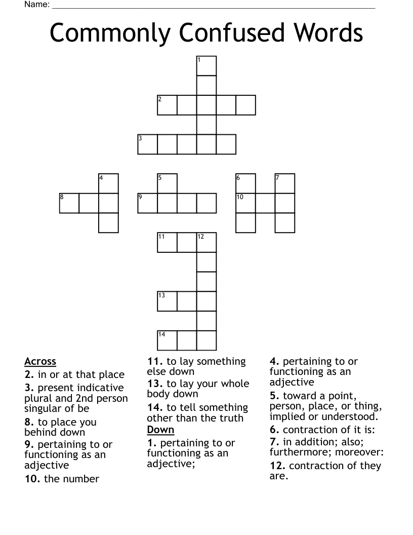 Commonly Confused Words Crossword