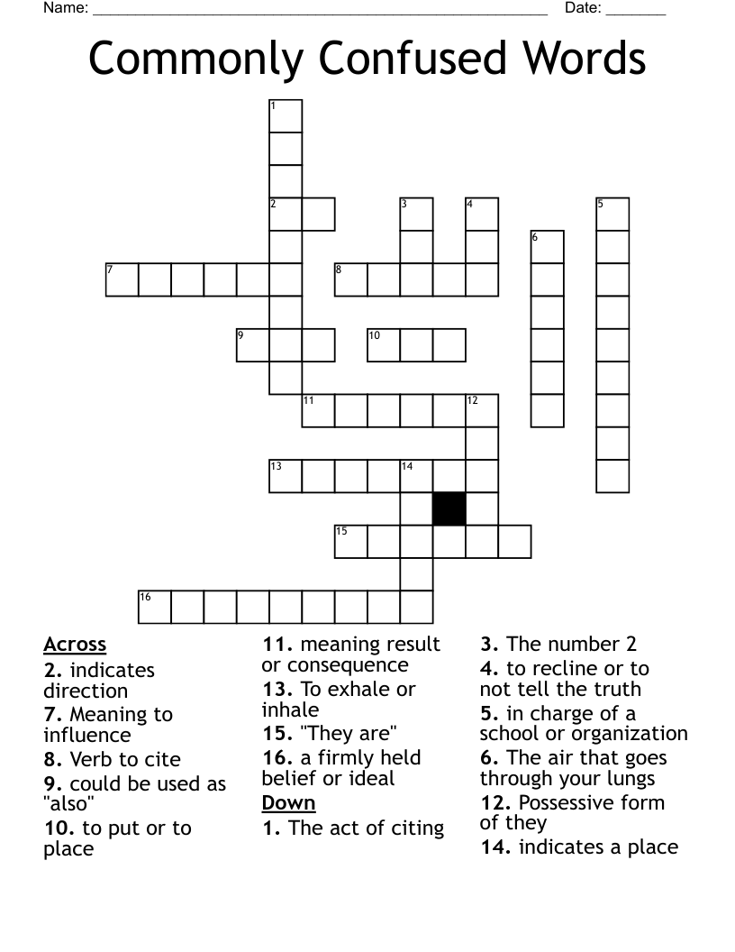 Commonly Confused Words Crossword