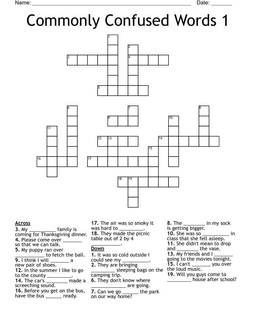 Commonly Confused Words 1 Crossword
