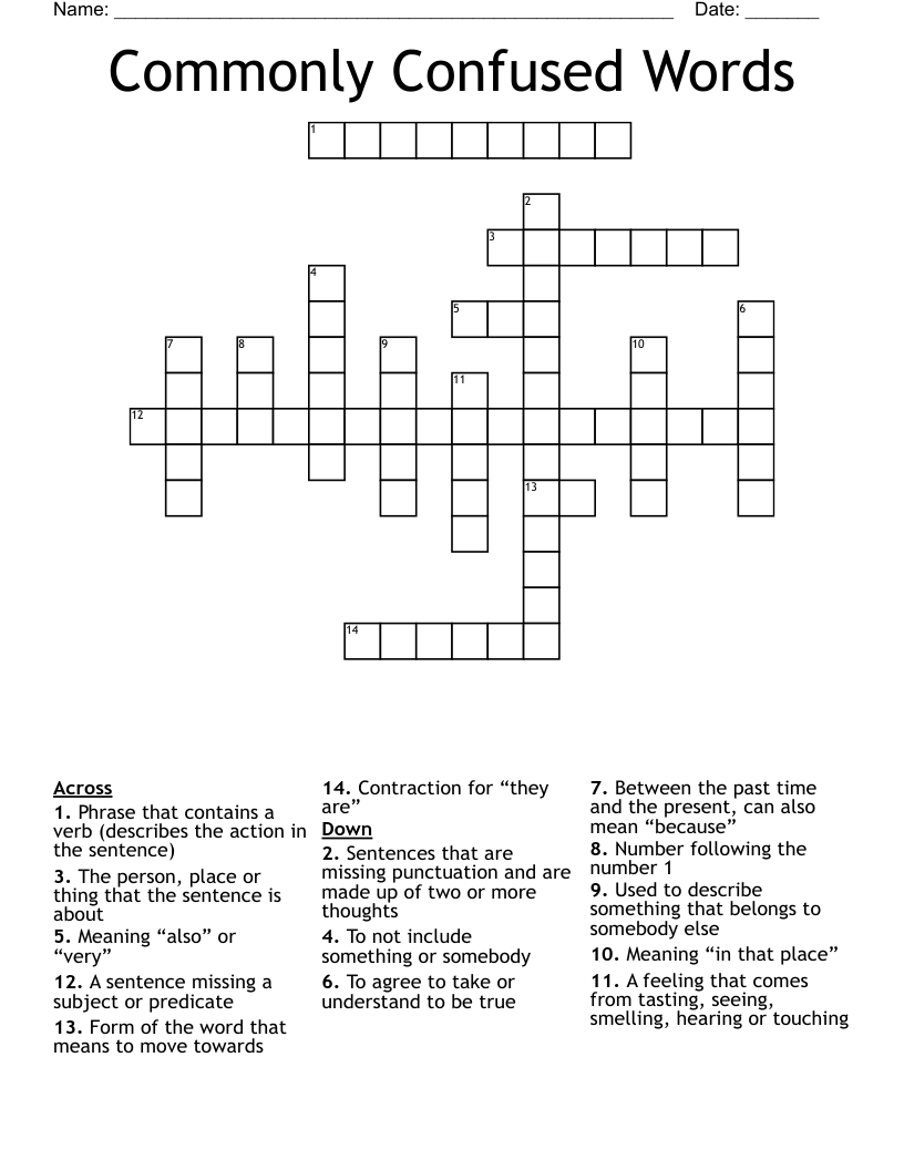 Commonly Confused Words Crossword