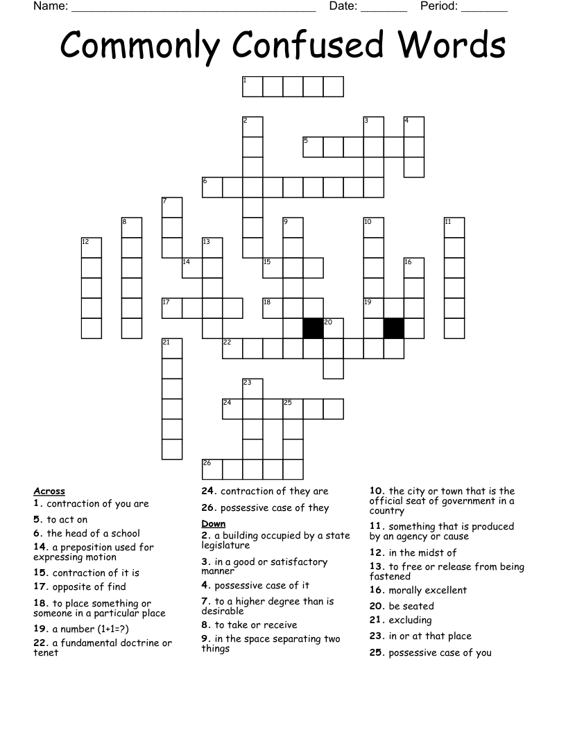 Commonly Confused Words Crossword