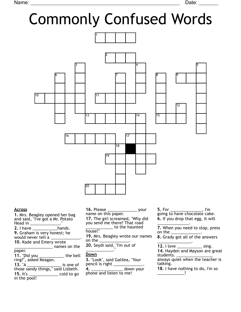 Commonly Confused Words Crossword