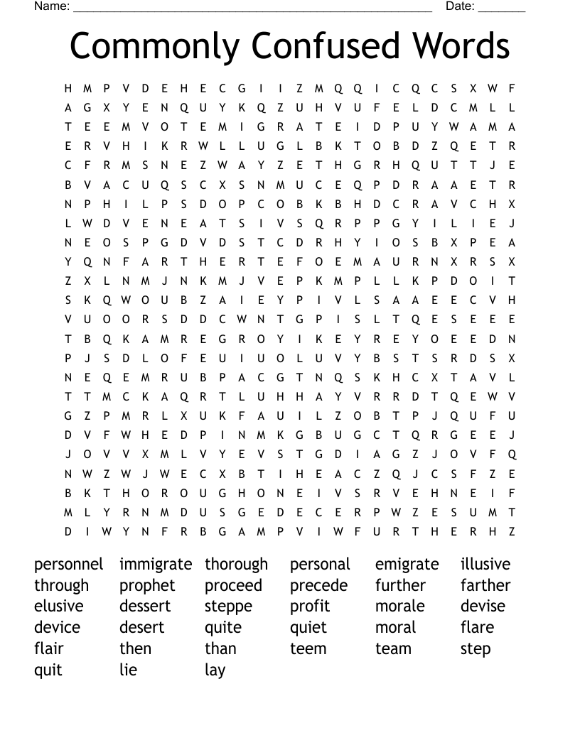 Commonly Confused Words Word Search