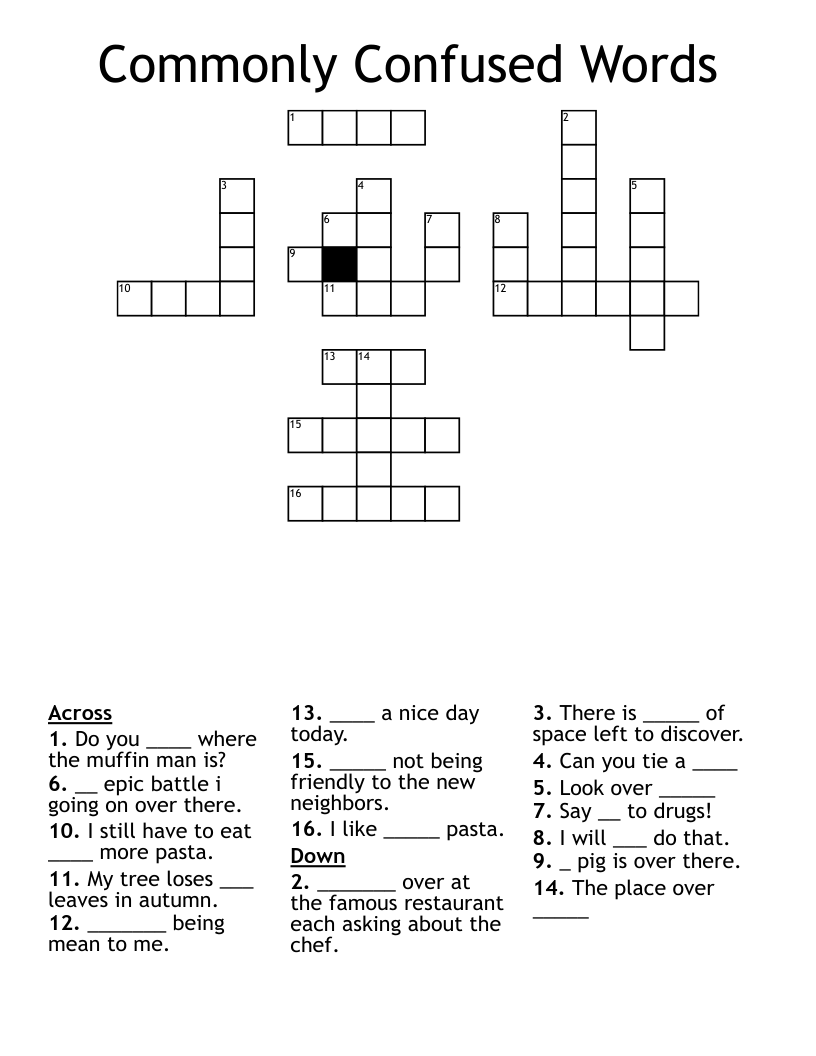 Commonly Confused Words Crossword