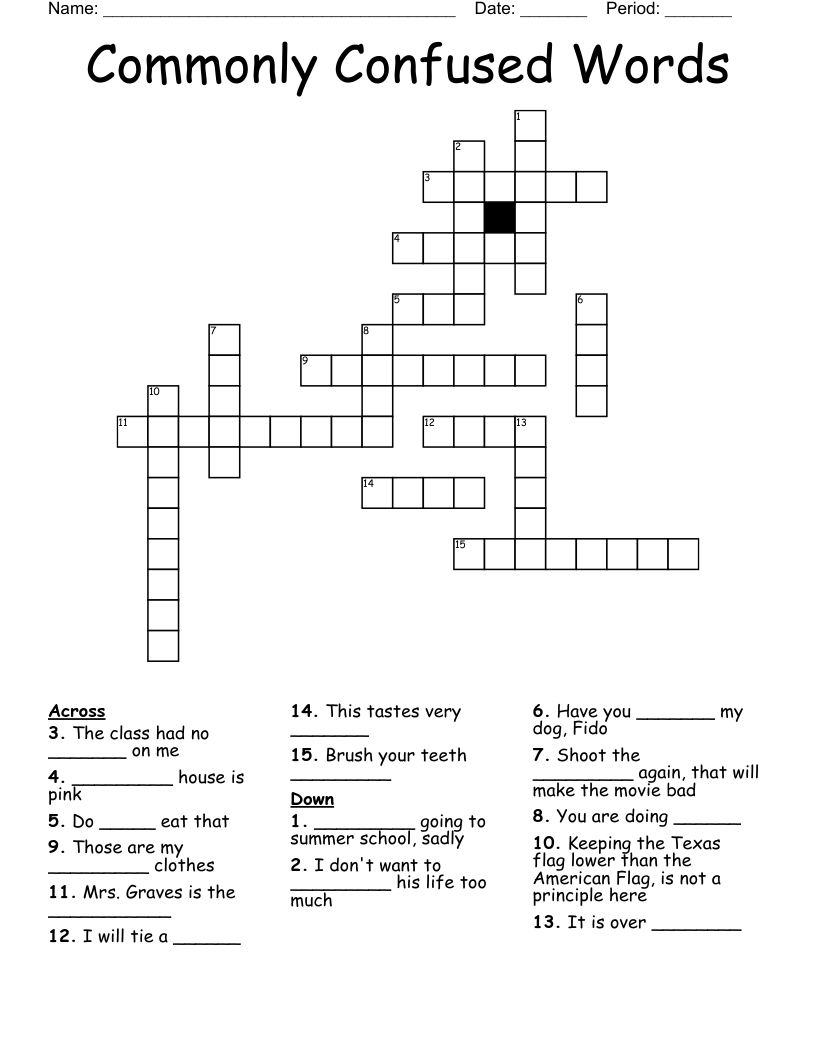 Commonly Confused Words Crossword