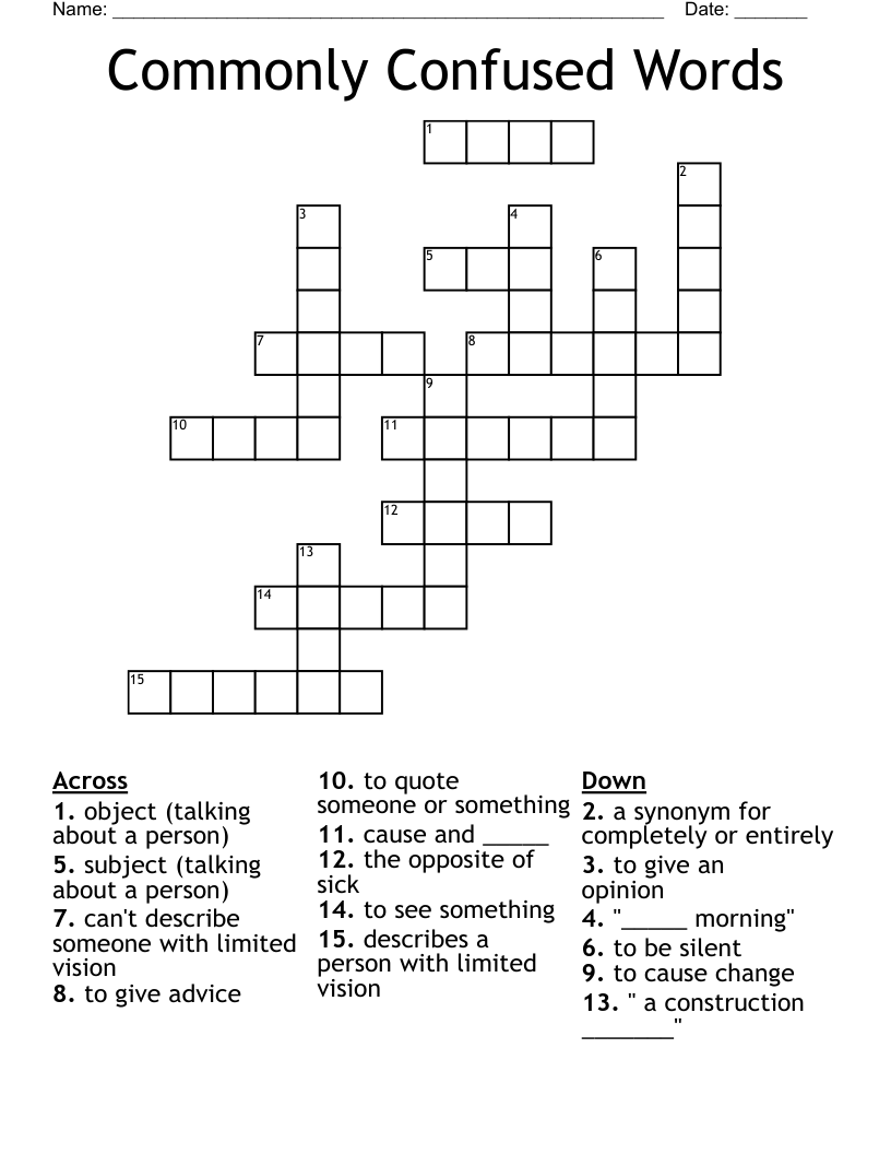 Commonly Confused Words Crossword