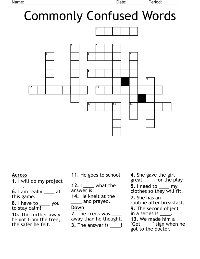 Commonly Confused Words Crossword