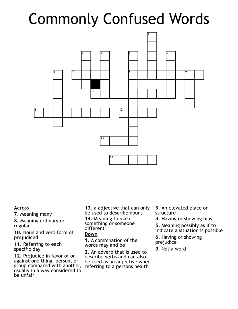Commonly Confused Words Crossword
