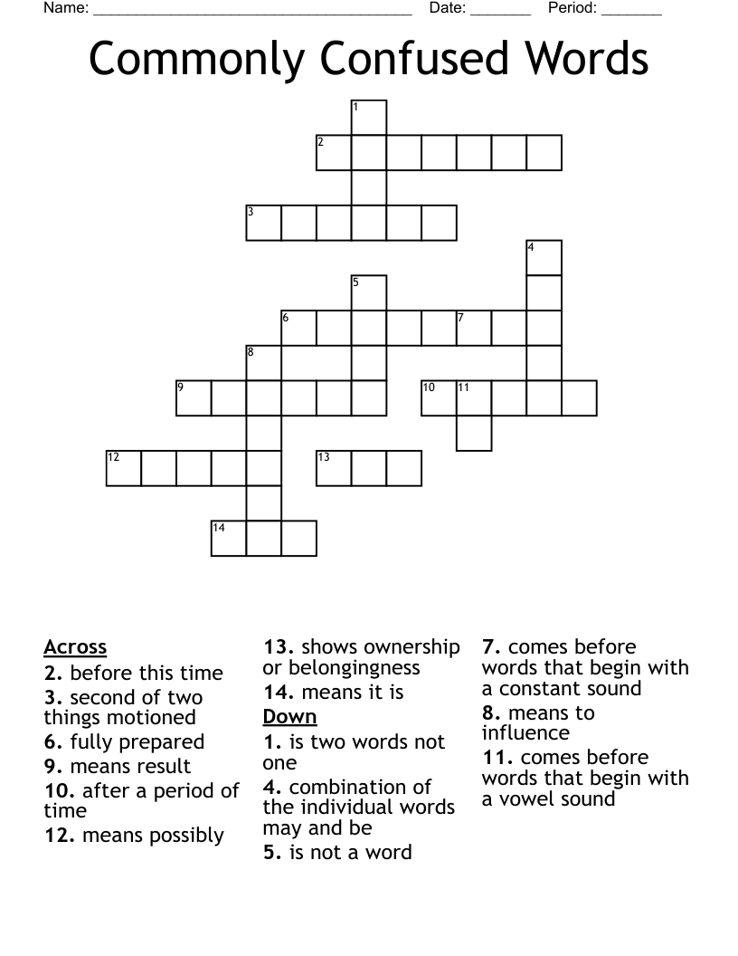 Commonly Confused Words Crossword