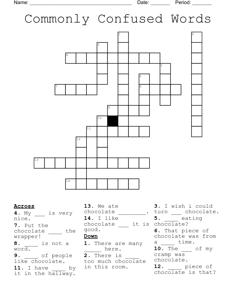 Commonly Confused Words Crossword