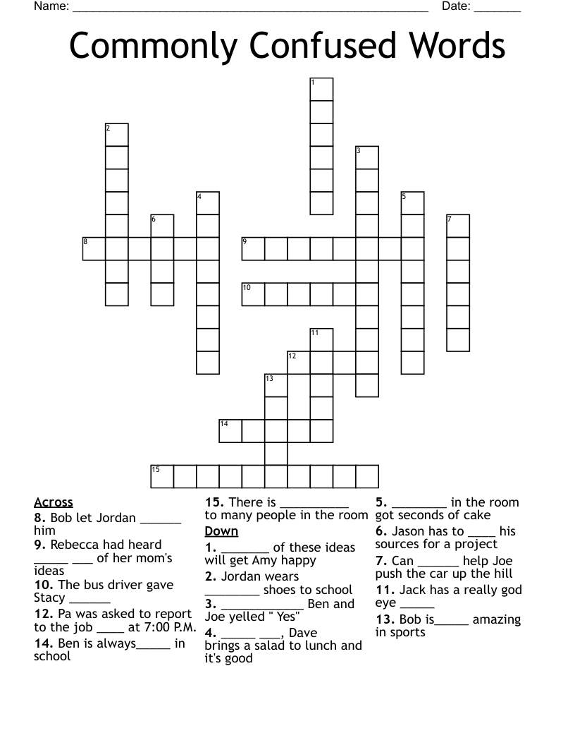 Commonly Confused Words Crossword