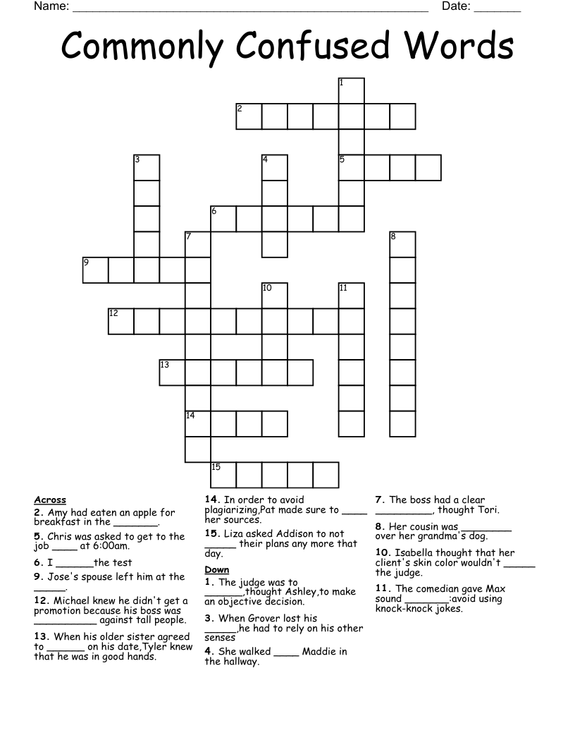 Commonly Confused Words Crossword