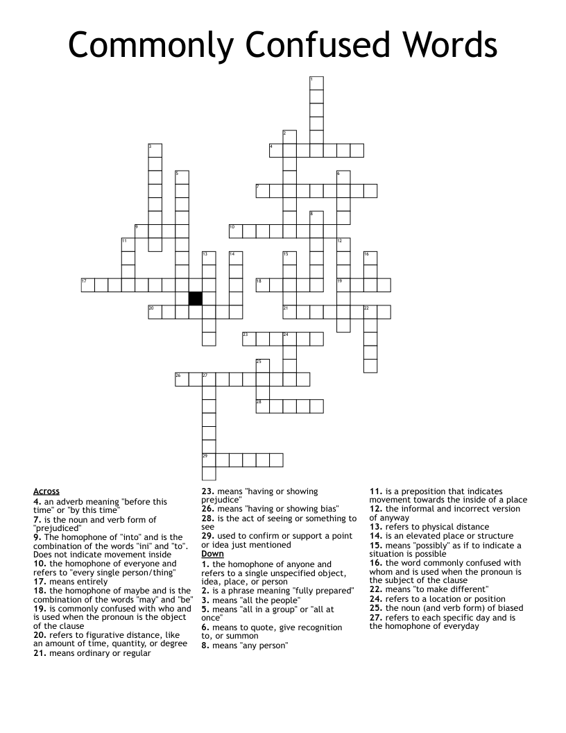 Commonly Confused Words Crossword