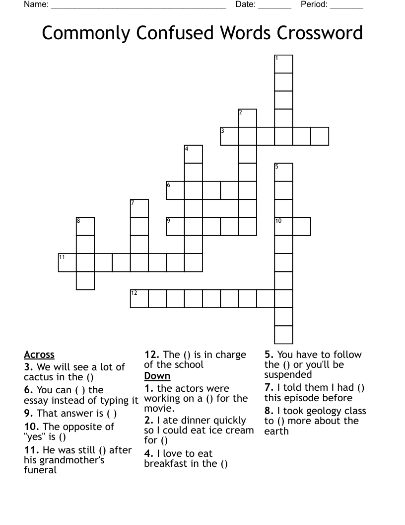 Commonly Confused Words Crossword