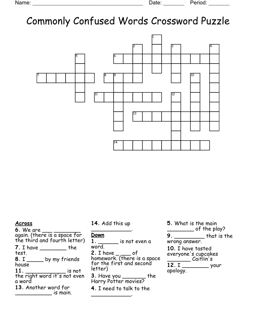 Commonly Confused Words Crossword Puzzle