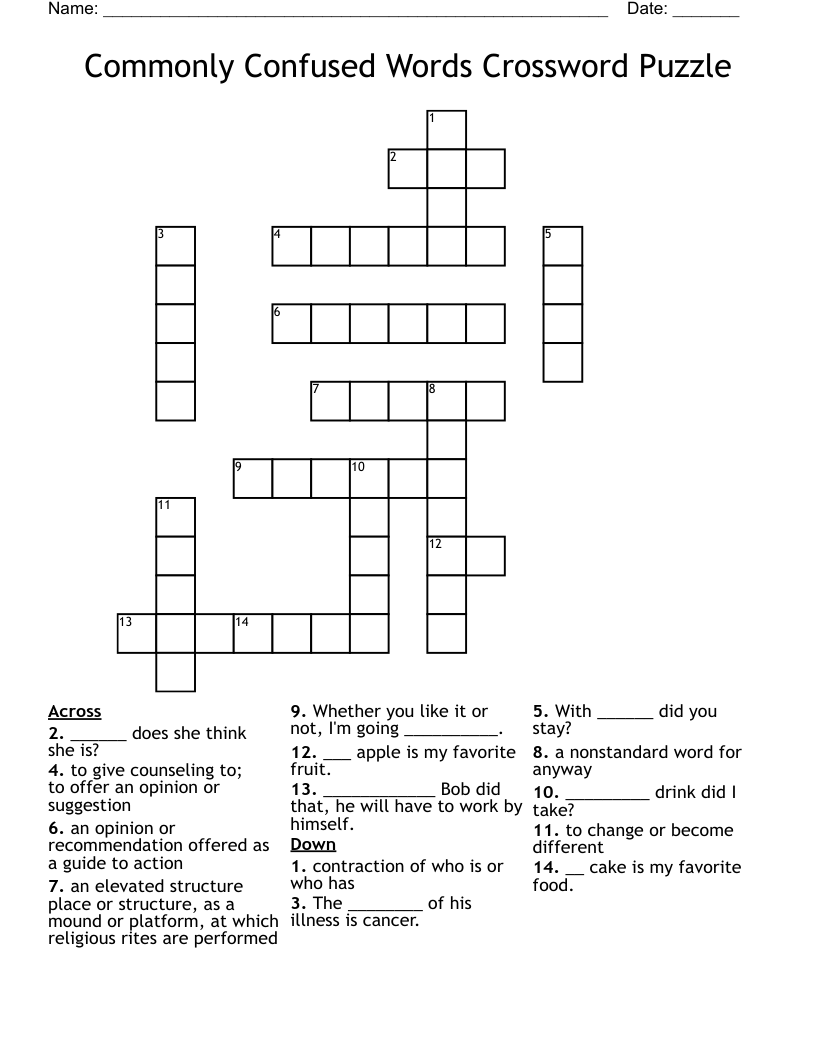Commonly Confused Words Crossword Puzzle