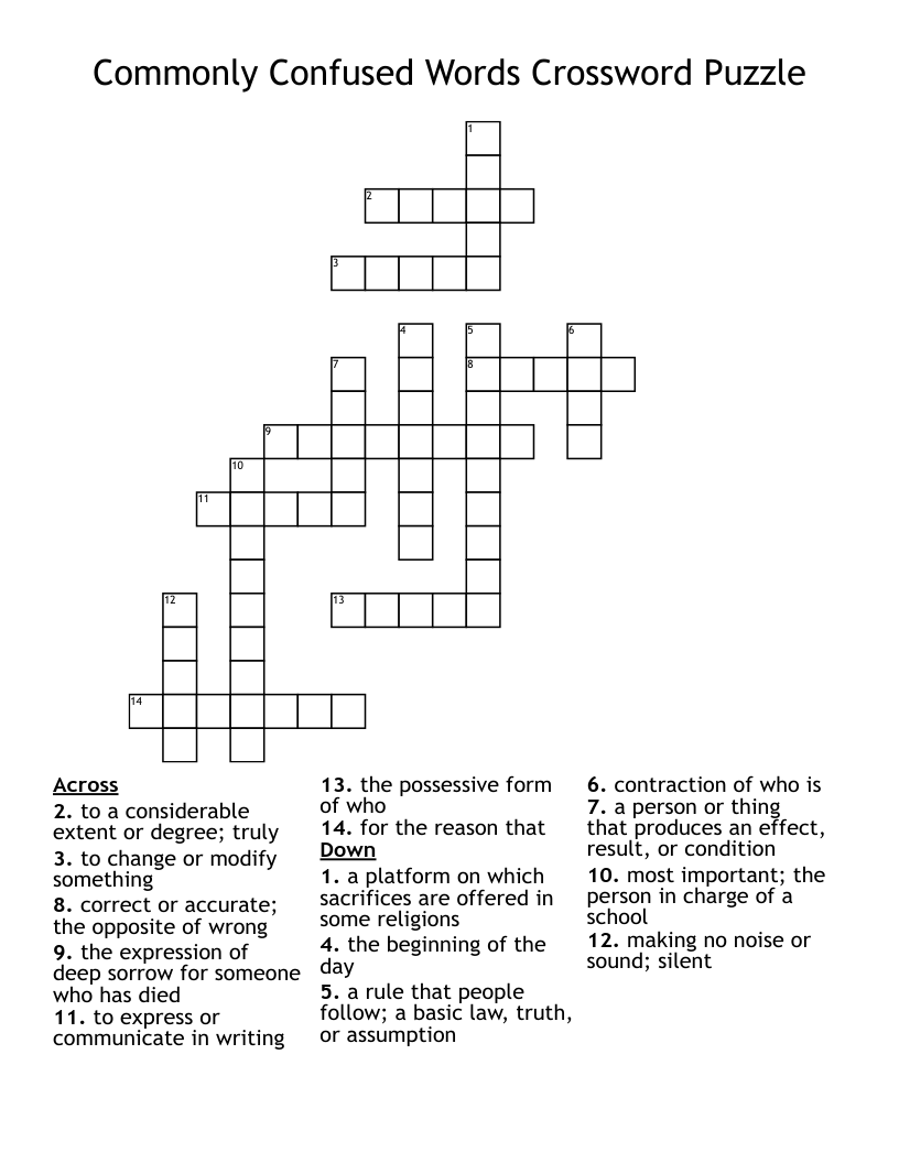Commonly Confused Words Crossword Puzzle