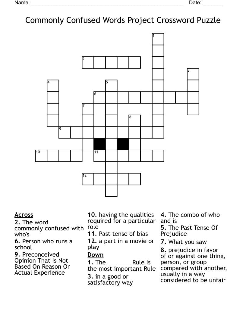 Commonly Confused Words Project Crossword Puzzle