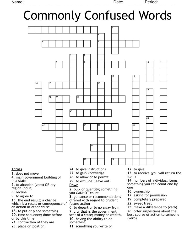 Commonly Confused Words  Crossword