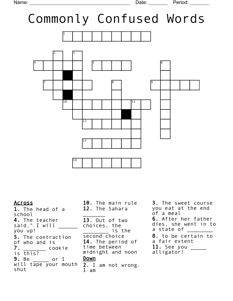 Commonly Confused Words  Crossword