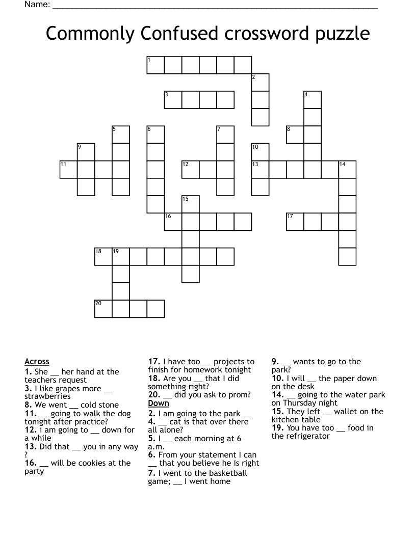 Commonly Confused crossword puzzle 