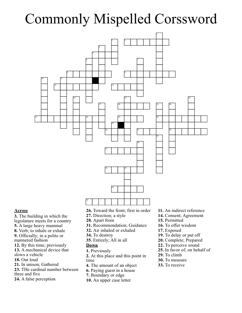 Commonly Mispelled Corssword Crossword