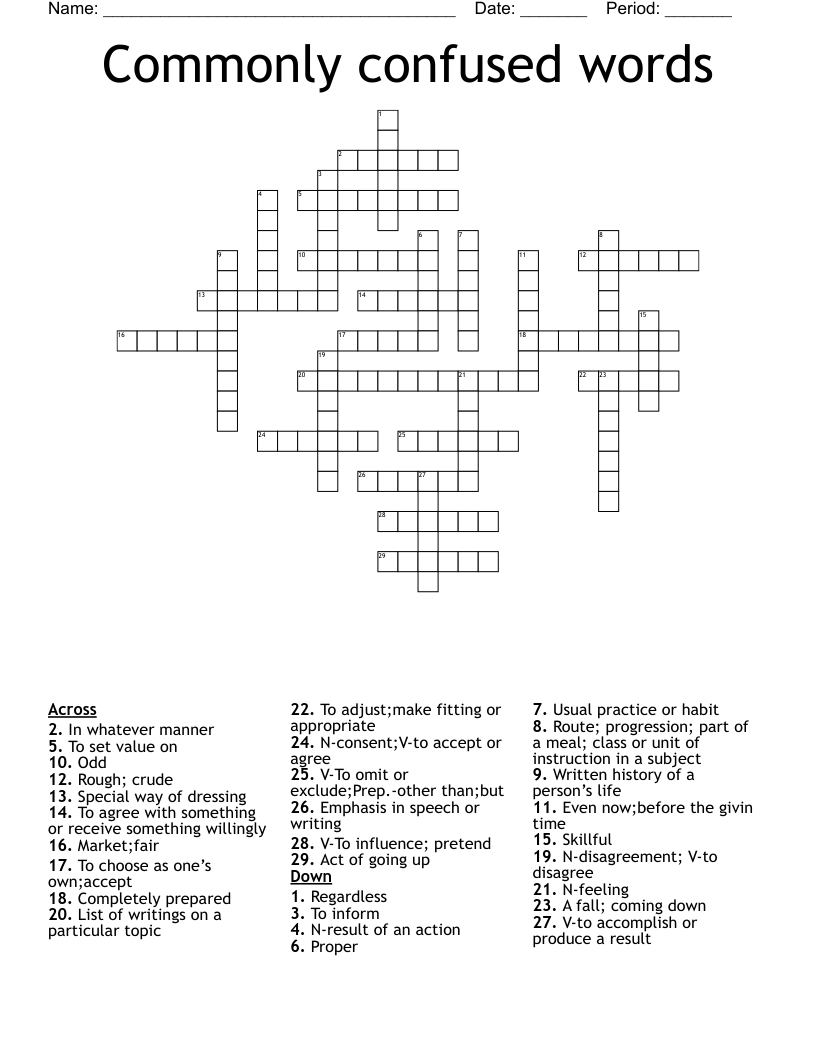 Commonly confused words Crossword