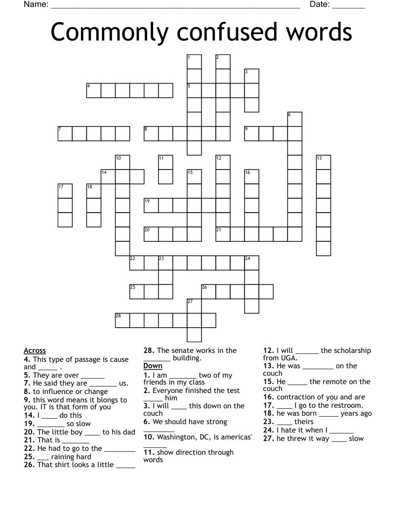 Commonly confused words Crossword
