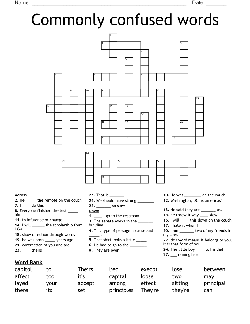 Commonly confused words Crossword