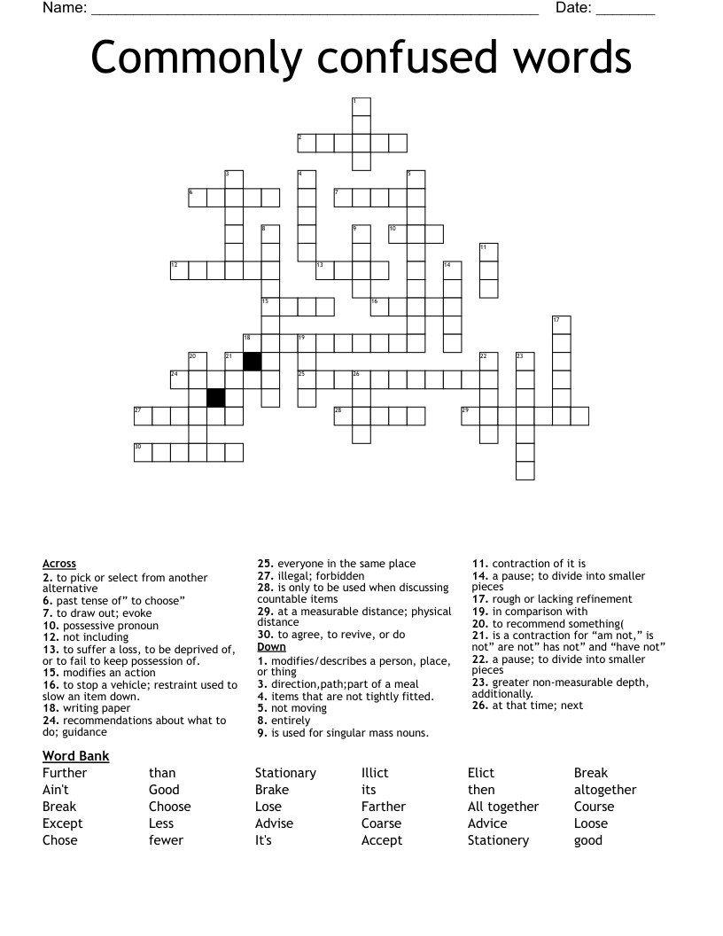 Commonly confused words Crossword