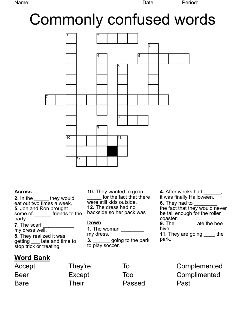 Commonly confused words Crossword