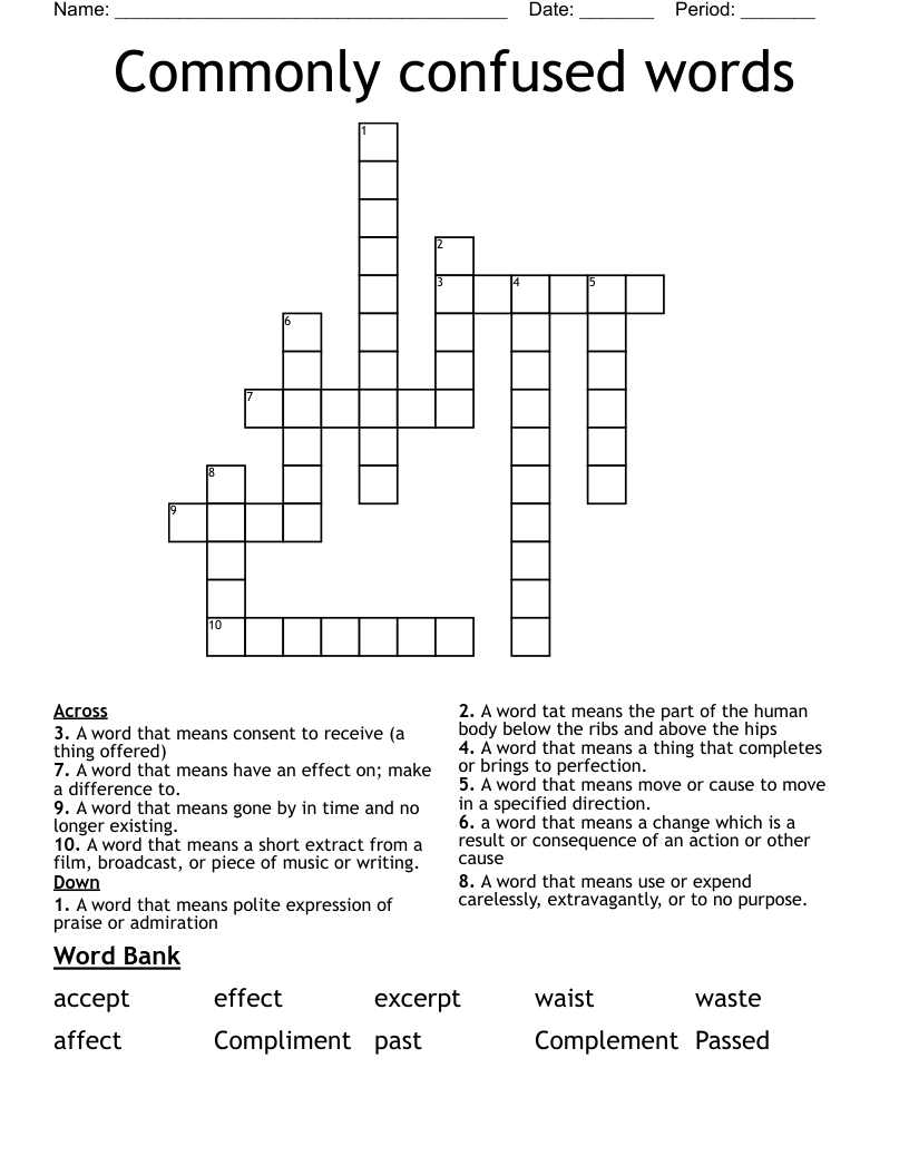 Commonly confused words  Crossword