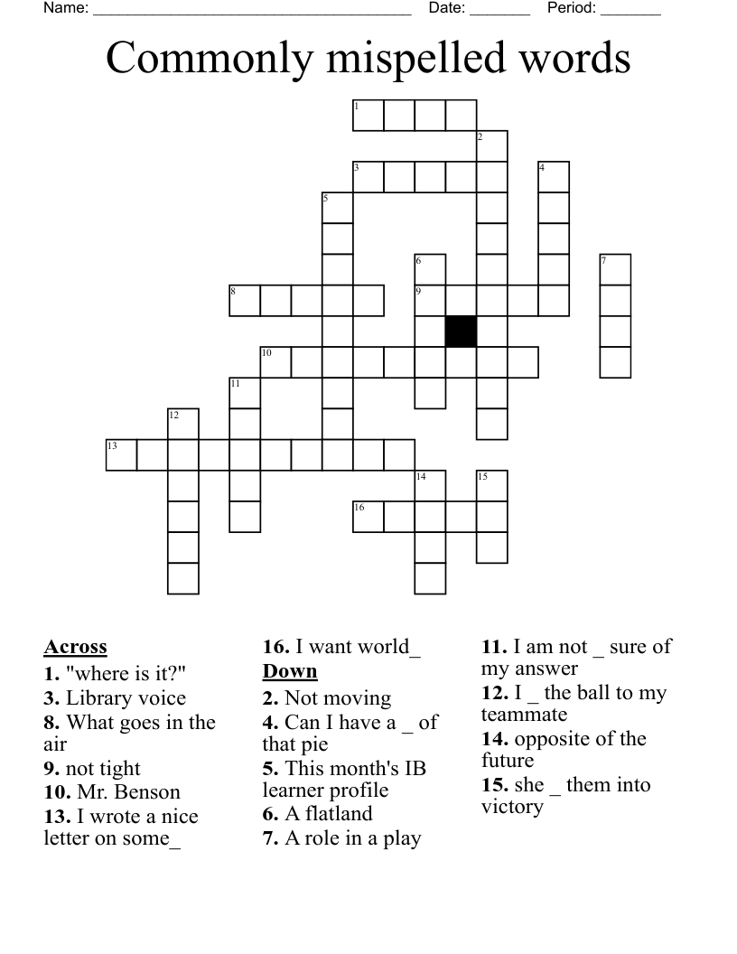 Commonly mispelled words Crossword