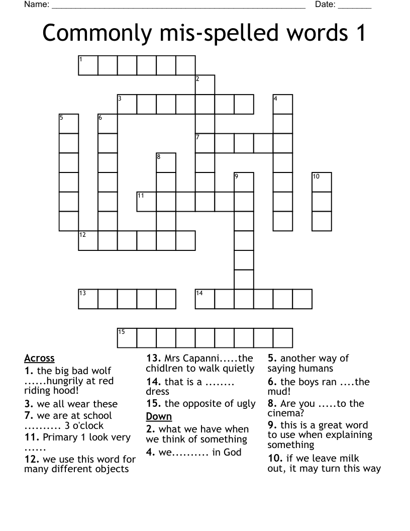 Commonly mis-spelled words 1 Crossword
