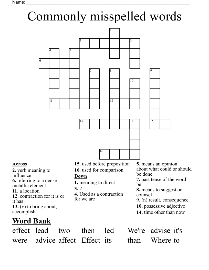 Commonly misspelled words Crossword