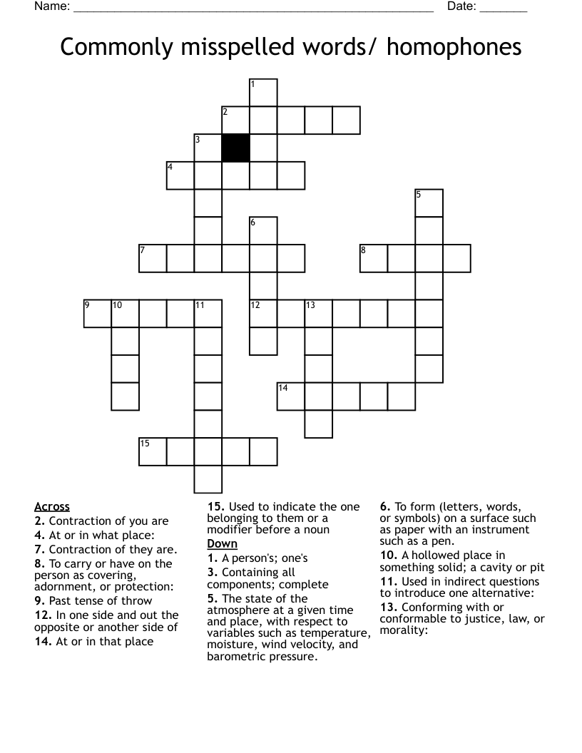 Commonly misspelled words/ homophones Crossword