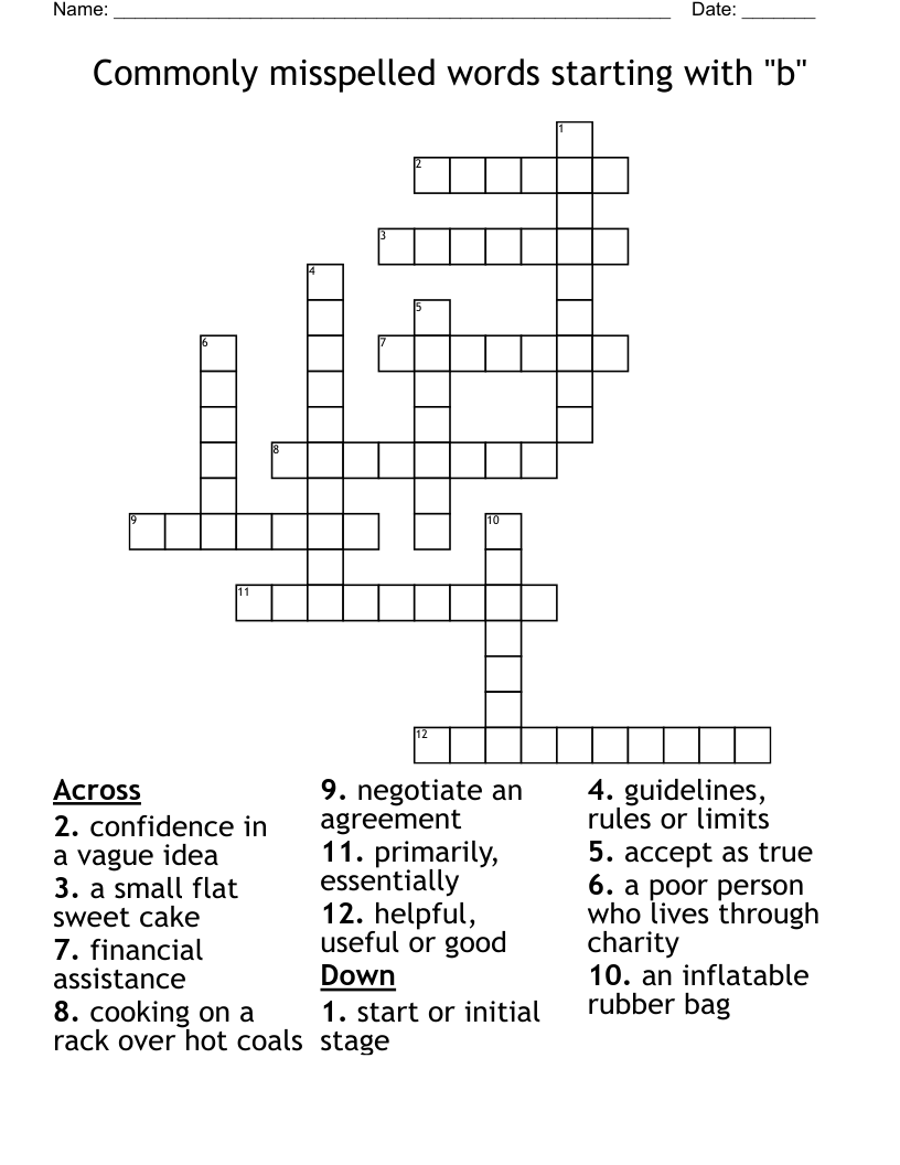 Commonly misspelled words starting with "b" Crossword
