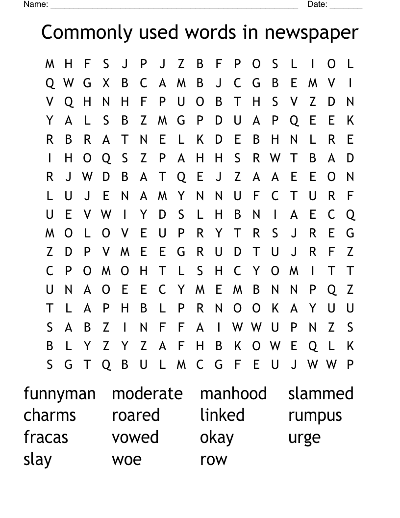 Commonly used words in newspaper Word Search