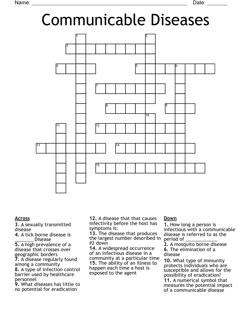 Communicable Diseases Crossword