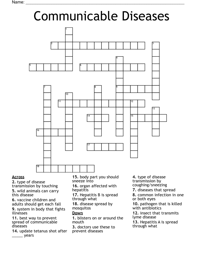 Communicable Diseases Crossword