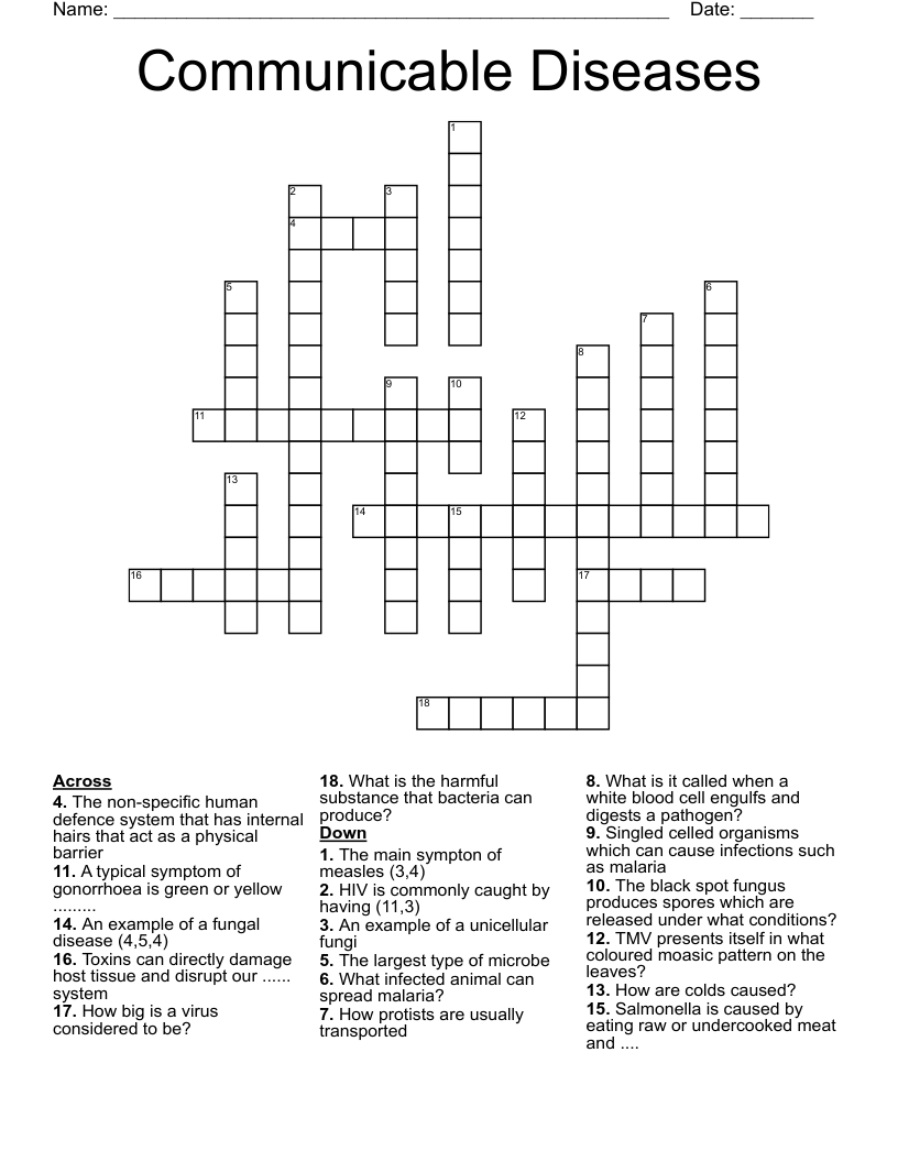 Communicable Diseases Crossword
