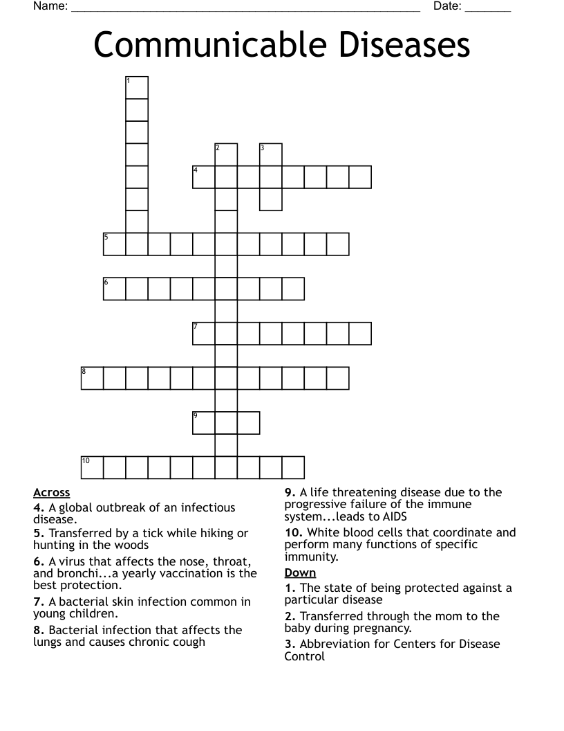 Communicable Diseases Crossword
