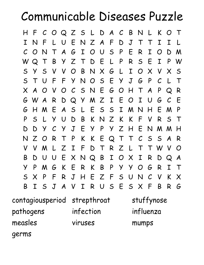 Communicable Diseases Puzzle Word Search