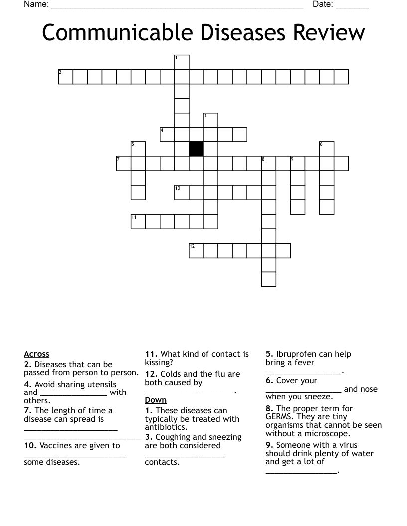 Communicable Diseases Review Crossword