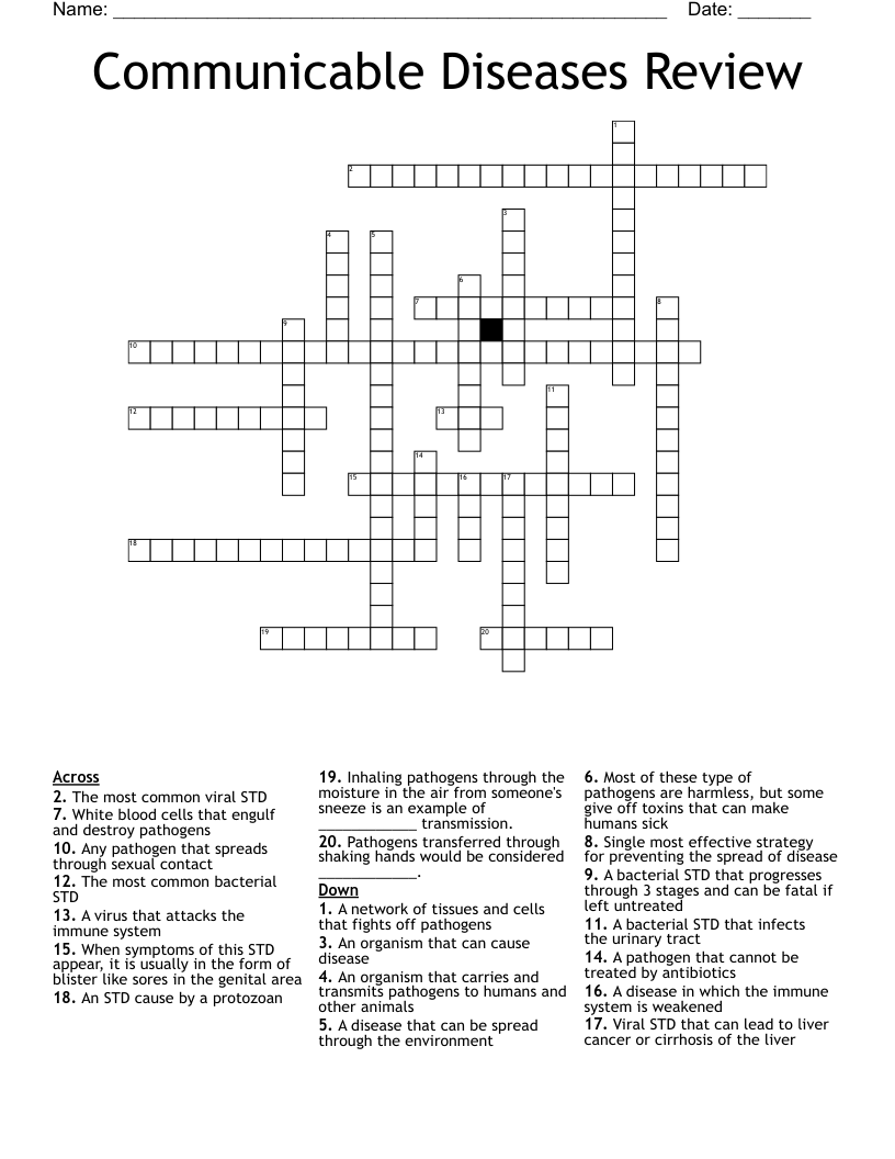 Communicable Diseases Review Crossword