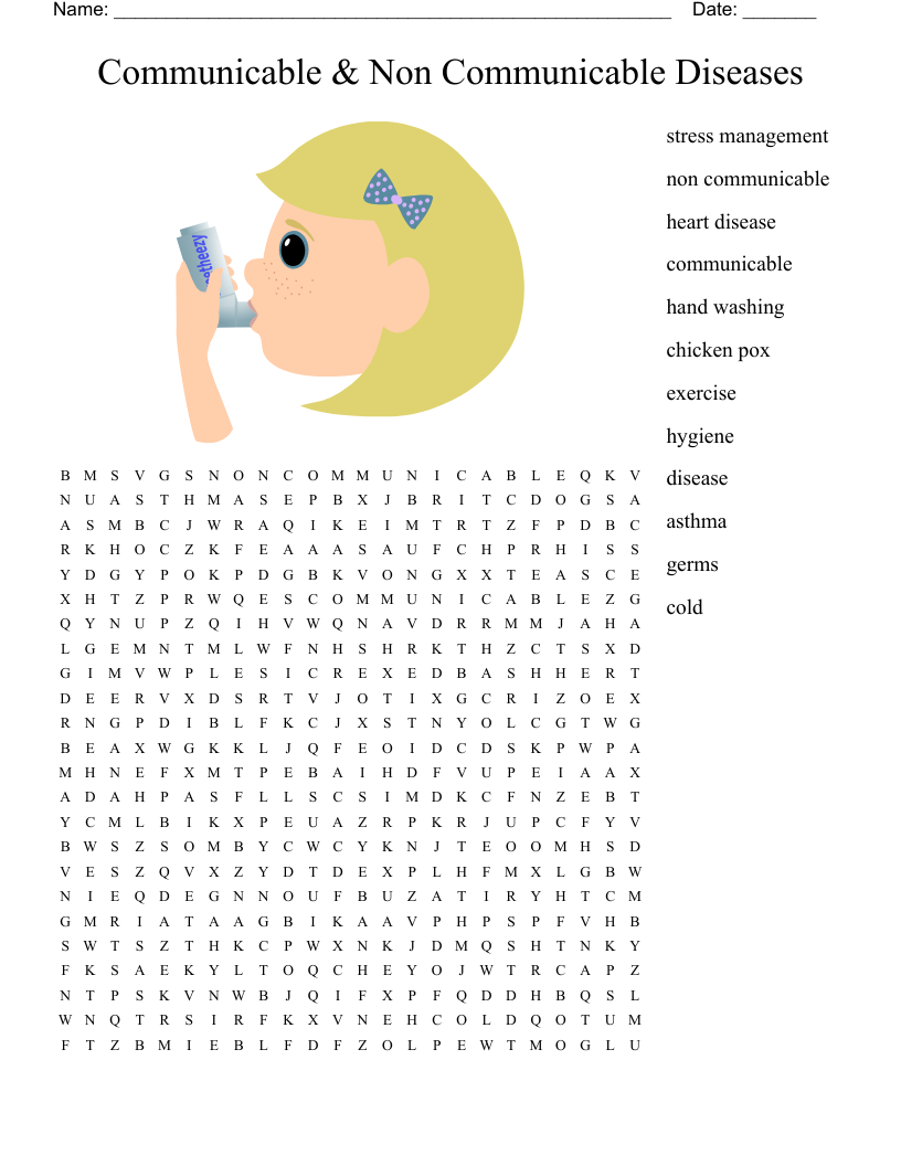 Communicable & Non Communicable Diseases  Word Search
