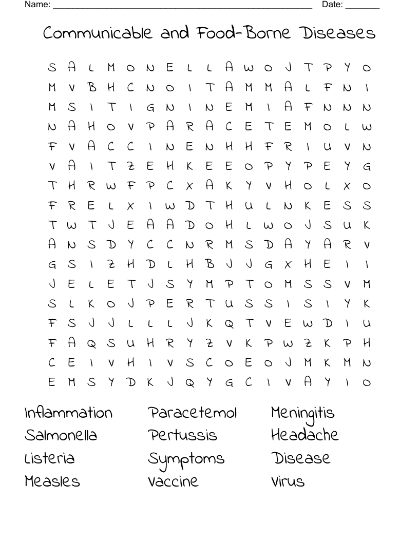Communicable and Food-Borne Diseases Word Search