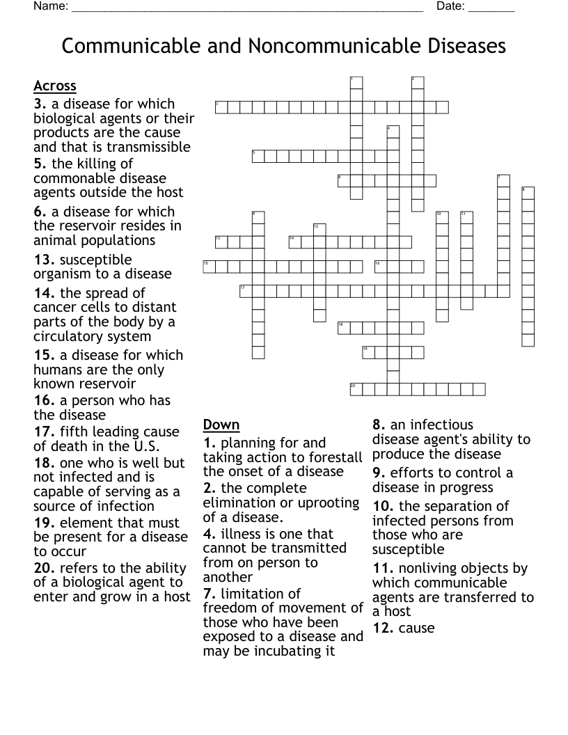 Communicable and Noncommunicable Diseases  Crossword