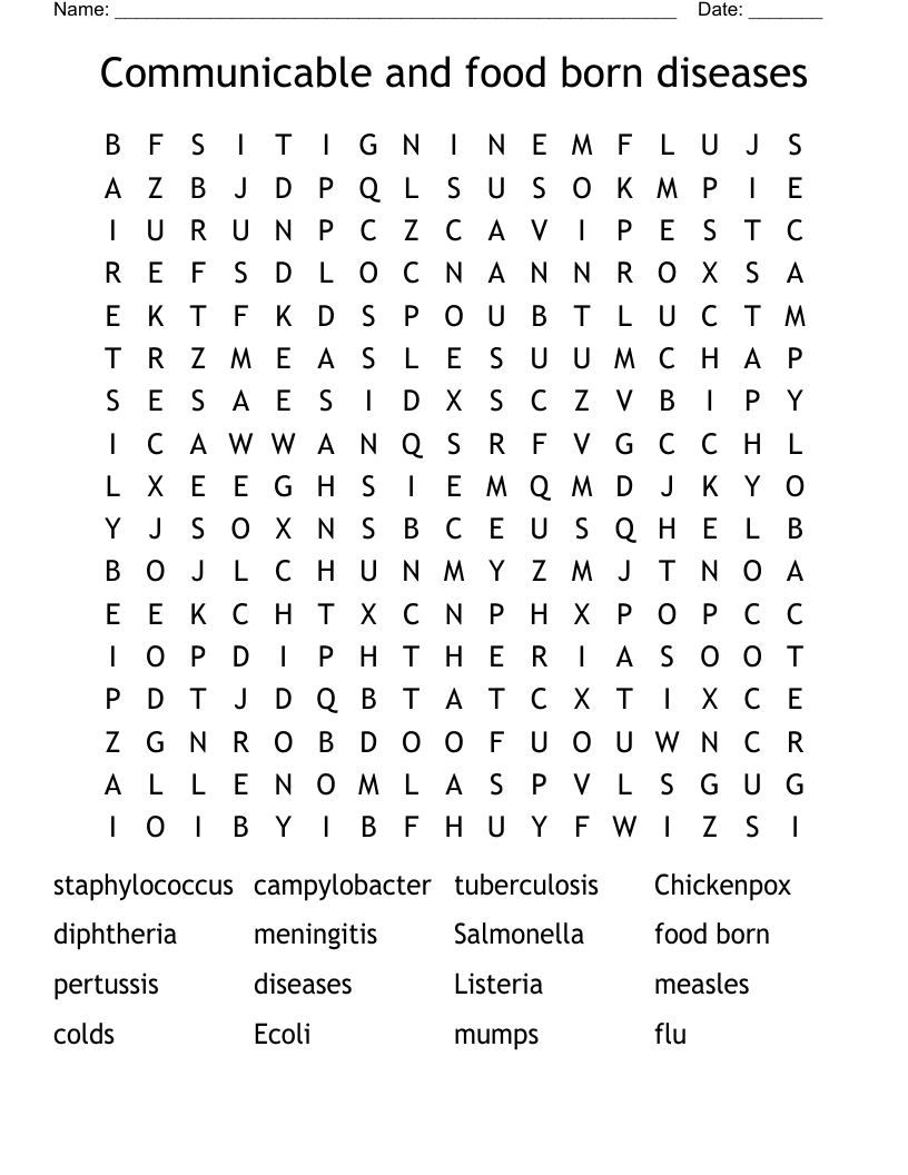 Communicable and food born diseases  Word Search